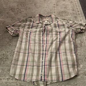 Diesel Pink/White/Tan/Blue Plaid Men's Large Button Down Shirt